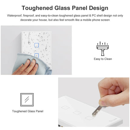 Sonoff T2 Touch 120mm Tempered Glass Panel Wall Switch Smart Home Light Touch Switch, Compatible with Alexa and Google Home, AC 100V-240V, US Plug, 120mm/ 2 US Plug