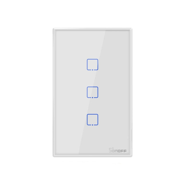 Sonoff T2 Touch 120mm Tempered Glass Panel Wall Switch Smart Home Light Touch Switch, Compatible with Alexa and Google Home, AC 100V-240V, US Plug, 120mm/ 3 US Plug