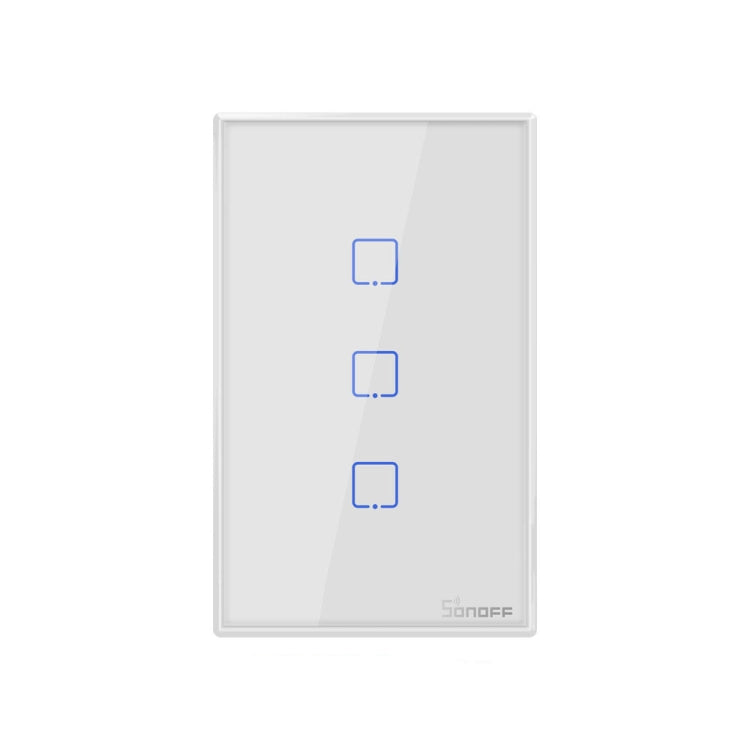 Sonoff T2 Touch 120mm Tempered Glass Panel Wall Switch Smart Home Light Touch Switch, Compatible with Alexa and Google Home, AC 100V-240V, US Plug, 120mm/ 3 US Plug
