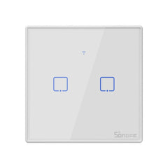 Sonoff T2 Touch 86mm Tempered Glass Panel Wall Switch Smart Home Light Touch Switch, Compatible with Alexa and Google Home, AC 100V-240V, UK Plug, 86mm/ 2 UK Plug