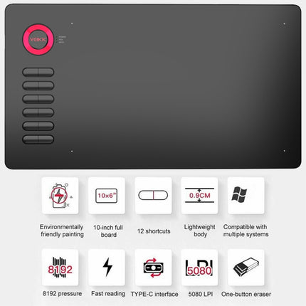 VEIKK A15 10x6 inch 5080 LPI Smart Touch Electronic Graphic Tablet, with Type-C Interface, A15 Gold, A15 Blue, A15 Red
