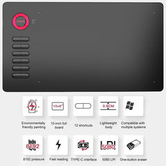 VEIKK A15 10x6 inch 5080 LPI Smart Touch Electronic Graphic Tablet, with Type-C Interface, A15 Blue, A15 Beige, A15 Red