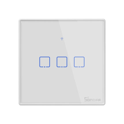 Interruptor de pared con panel de vidrio templado Sonoff T2 Touch de 86 mm, interruptor de luz táctil para hogar inteligente, compatible con Alexa y Google Home, CA 100 V-240 V, enchufe de la UE, 86 mm/3 enchufes de la UE