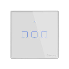 Sonoff T2 Touch 86mm Tempered Glass Panel Wall Switch Smart Home Light Touch Switch, Compatible with Alexa and Google Home, AC 100V-240V, EU Plug, 86mm/ 3 EU Plug