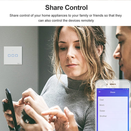Interruptor de pared con panel de vidrio templado Sonoff T2 Touch de 86 mm, interruptor de luz táctil para hogar inteligente, compatible con Alexa y Google Home, CA 100 V-240 V, enchufe de la UE, 86 mm/3 enchufes de la UE