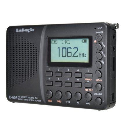 K-603 Portable FM / AM / SW Full Band Stereo Radio, Support BT & TF Card