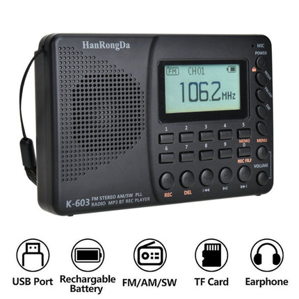 K-603 Portable FM / AM / SW Full Band Stereo Radio, Support BT & TF Card