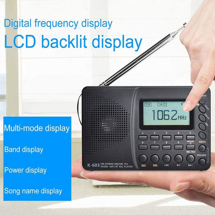 K-603 Portable FM / AM / SW Full Band Stereo Radio, Support BT & TF Card
