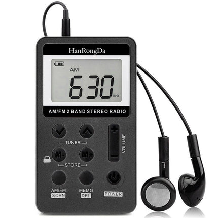 HRD-103 FM + AM Two Band Portable Radio with Lanyard & Headset