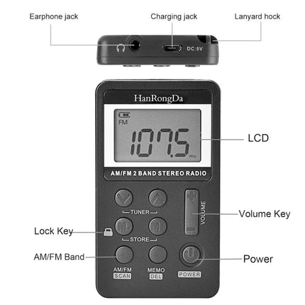 HRD-103 FM + AM Two Band Portable Radio with Lanyard & Headset
