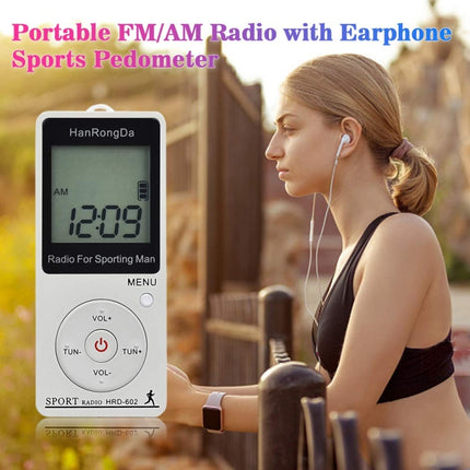 HRD-602 Digital Display FM AM Mini Sports Radio with Step Counting Function