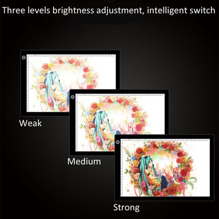 A4 Size 5W 5V LED LED Stepless Dimmable Acrylic Copy Boards for Anime Sketch Drawing Sketchpad, with USB Cable & Plug, Size：220x330x5mm, Stepless Dimmable