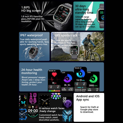 KR06 wasserdichte Sport-Smartwatch mit Schrittzähler, unterstützt Herzfrequenz-/Blutdrucküberwachung/BT-Anrufe