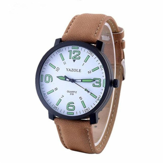 319 YAZOLE Men Fashion Luminous Business Leather Band Quartz Wrist Watch