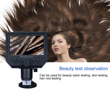 G600 600X 3.6MP 4.3 inch HD LCD Display USB Charging Portable Digital Microscope with LED Light, Support Micro SD Card(64GB Max), US Plug, AC 100-240V