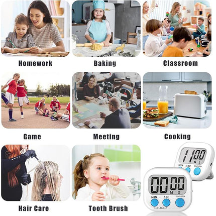 Digital Kitchen Timer Electronic Alarm Magnetic Backing with LCD Display for Cooking Baking Sports Games Office