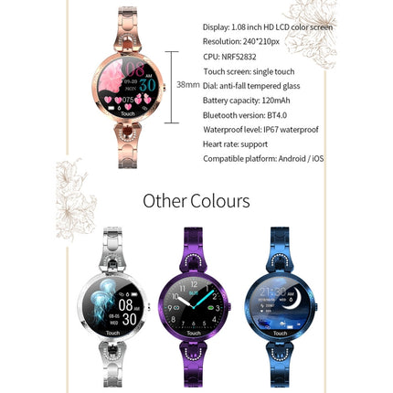 AK15 Fashion Smart Female Bracelet, 1.08 inch Color LCD Screen, IP67 Waterproof, Support Heart Rate Monitoring / Sleep Monitoring / Remote Photography