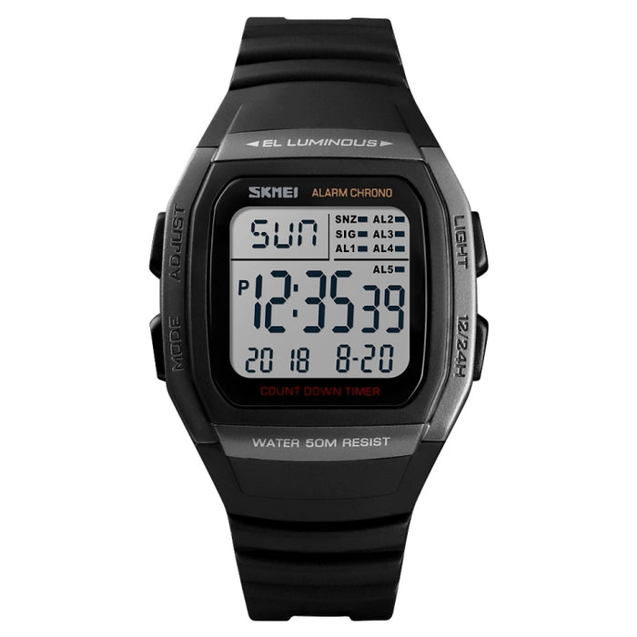 SKMEI 1278 Fashionable Outdoor 50m Waterproof Digital Watch Student Sports Wrist Watch Support 5 Group Alarm Clocks (Titanium), SKMEI 1278