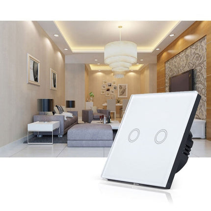 86mm 2 Gang Tempered Glass Panel Wall Switch Smart Home Light Touch Switch with RF433 Remote Controller, AC 110V-240V, 86mm 2 Gang/Black