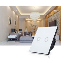 Interruptor de pared con panel de vidrio templado de 2 entradas y 86 mm, interruptor de luz táctil para hogar inteligente con control remoto RF433, CA 110 V-240 V, 86 mm, 2 entradas/negro