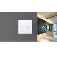 Interruptor de pared con panel de vidrio templado de 2 entradas y 86 mm, interruptor de luz táctil para hogar inteligente con control remoto RF433, CA 110 V-240 V, 86 mm, 2 entradas/negro