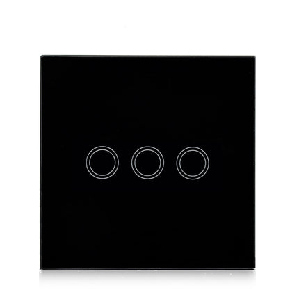 86mm 3 Gang Tempered Glass Panel Wall Switch Smart Home Light Touch Switch with RF433 Remote Controller, AC 110V-240V, 86mm 3 Gang/Black