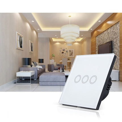 86mm 3 Gang Tempered Glass Panel Wall Switch Smart Home Light Touch Switch with RF433 Remote Controller, AC 110V-240V, 86mm 3 Gang/Black
