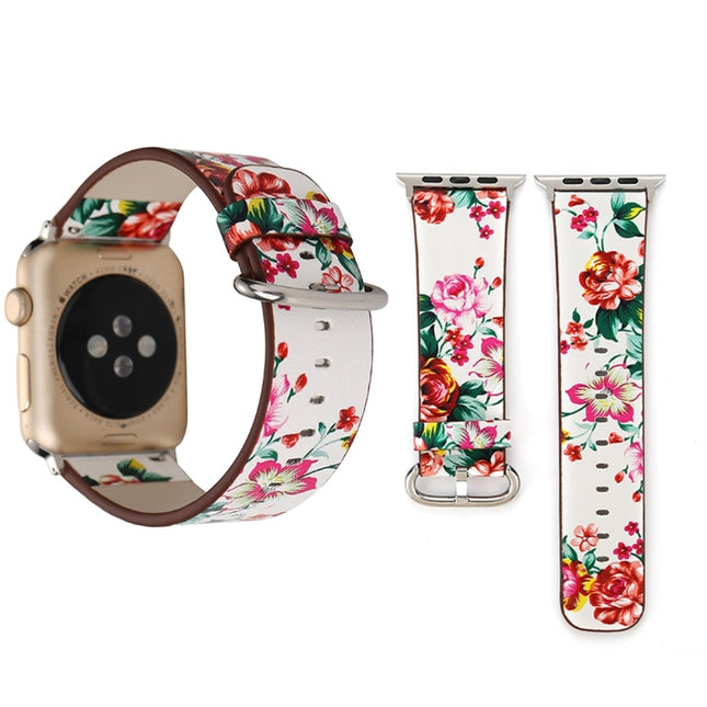 Fashion Pastoralism Style Little Floral Pattern Women Watch Leather Wrist Band For Apple Watch Series 7 41mm / 6&SE&5&4 40mm / 3&2&1 38mm, For 38mm B, For 38mm C, For 38mm  D, For 38mm E, For 38mm F, For 38mm A