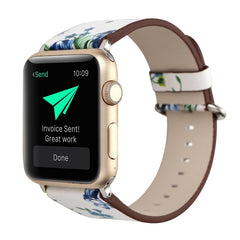 For Apple Watch Ultra 49mm&Watch Ultra 2 49mm / Series 10 46mm / 9&8&7 45mm / SE 3&SE 2&6&SE&5&4 44mm / 3&2&1 42mm Fashion Pastoralism Style Little Floral Pattern Women Watch Leather Watch Band, For 42mm D, For 42mm E, For 42mm F, For 42mm A, For 42mm B