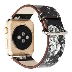 For Apple Watch Ultra 49mm&Watch Ultra 2 49mm / Series 10 46mm / 9&8&7 45mm / SE 3&SE 2&6&SE&5&4 44mm / 3&2&1 42mm Fashion Pastoralism Style Little Floral Pattern Women Watch Leather Watch Band, For 42mm D, For 42mm E, For 42mm F, For 42mm A, For 42mm B