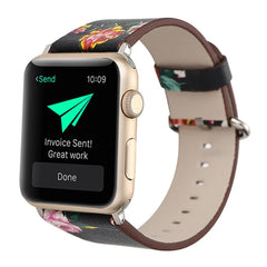 For Apple Watch Ultra 49mm&Watch Ultra 2 49mm / Series 10 46mm / 9&8&7 45mm / SE 3&SE 2&6&SE&5&4 44mm / 3&2&1 42mm Fashion Pastoralism Style Little Floral Pattern Women Watch Leather Watch Band, For 42mm D, For 42mm E, For 42mm F, For 42mm A, For 42mm B