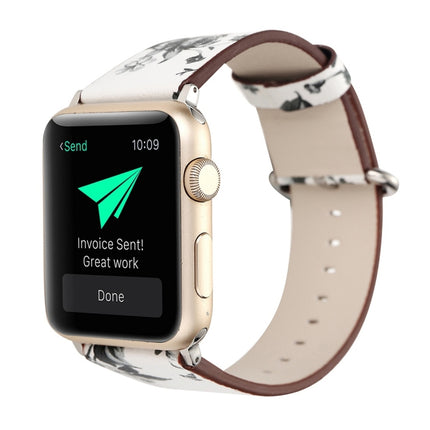 For Apple Watch Ultra 49mm&Watch Ultra 2 49mm / Series 10 46mm / 9&8&7 45mm / SE 3&SE 2&6&SE&5&4 44mm / 3&2&1 42mm Fashion Pastoralism Style Little Floral Pattern Women Watch Leather Watch Band, For 42mm A, For 42mm B, For 42mm C, For 42mm D, For 42mm ...