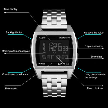 SKMEI 1368 Multifunctional Men Outdoor Sports Noctilucent Waterproof Digital Watch