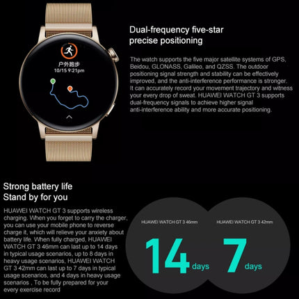 HUAWEI WATCH GT 3 Smart Watch 46mm Rubber Wristband, 1.43 inch AMOLED Screen, Support Heart Rate Monitoring / GPS / 14-days Battery Life / NFC