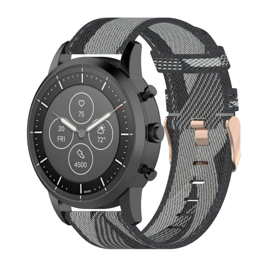 Correa de reloj de nailon con tejido de rayas de 22 mm para reloj inteligente híbrido Fossil HR, Gen 4 Explorist HR y Sport para hombre