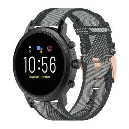 22mm Stripe Weave Nylon Wrist Strap Watch Band for Fossil Gen 5 Carlyle, Gen 5 Julianna, Gen 5 Garrett, Gen 5 Carlyle HR
