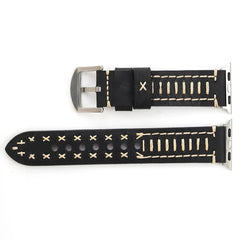 For Apple Watch Series 10 42mm / 9&8&7 41mm / SE 3&SE 2&6&SE&5&4 40mm / 3&2&1 38mm Manual Line Pattern Genuine Leather Wrist Watch Band
