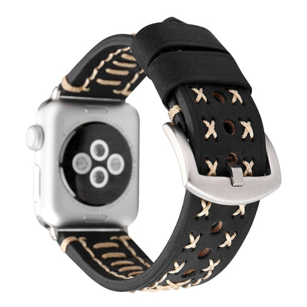 For Apple Watch Series 10 42mm / 9&8&7 41mm / SE 3&SE 2&6&SE&5&4 40mm / 3&2&1 38mm Manual Line Pattern Genuine Leather Wrist Watch Band