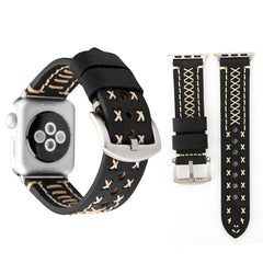 For Apple Watch Series 10 42mm / 9&8&7 41mm / SE 3&SE 2&6&SE&5&4 40mm / 3&2&1 38mm Manual Line Pattern Genuine Leather Wrist Watch Band
