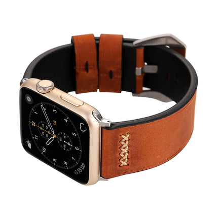 For Apple Watch Ultra 49mm&Watch Ultra 2 49mm / Series 10 46mm / 9&8&7 45mm / SE 3&SE 2&6&SE&5&4 44mm / 3&2&1 42mm Retro XX Line Pattern Genuine Leather Wrist Watch Band