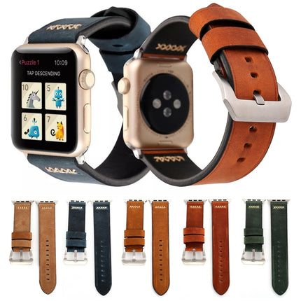 For Apple Watch Ultra 49mm&Watch Ultra 2 49mm / Series 10 46mm / 9&8&7 45mm / SE 3&SE 2&6&SE&5&4 44mm / 3&2&1 42mm Retro XX Line Pattern Genuine Leather Wrist Watch Band