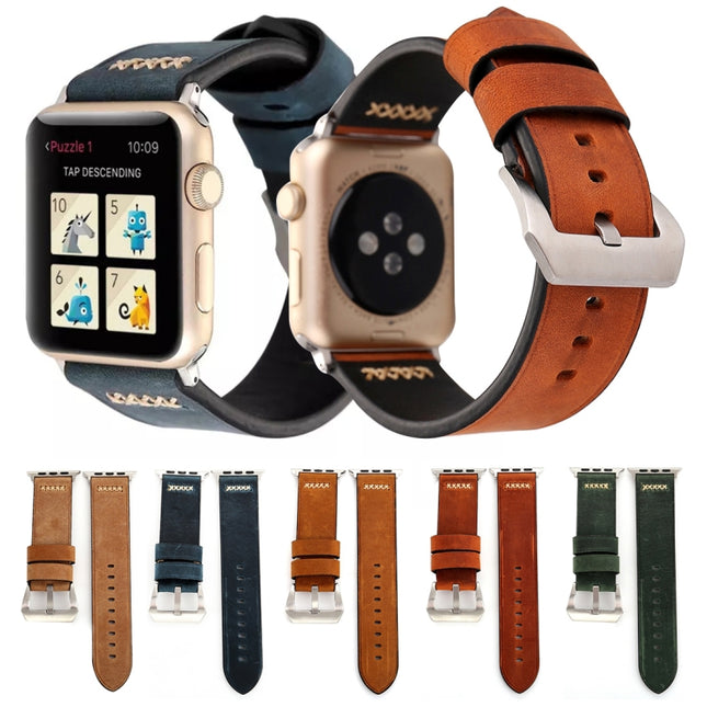 For Apple Watch Ultra 49mm&Watch Ultra 2 49mm / Series 10 46mm / 9&8&7 45mm / SE 3&SE 2&6&SE&5&4 44mm / 3&2&1 42mm Retro XX Line Pattern Genuine Leather Wrist Watch Band