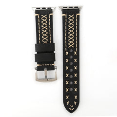 For Apple Watch Ultra 49mm&Watch Ultra 2 49mm / Series 10 46mm / 9&8&7 45mm / SE 3&SE 2&6&SE&5&4 44mm / 3&2&1 42mm Manual Line Pattern Genuine Leather Wrist Watch Band