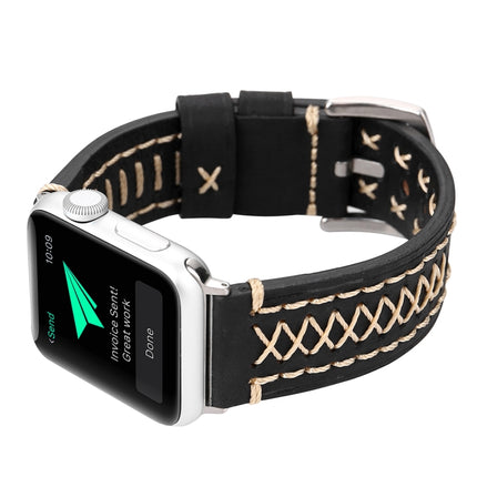 For Apple Watch Ultra 49mm&Watch Ultra 2 49mm / Series 10 46mm / 9&8&7 45mm / SE 3&SE 2&6&SE&5&4 44mm / 3&2&1 42mm Manual Line Pattern Genuine Leather Wrist Watch Band
