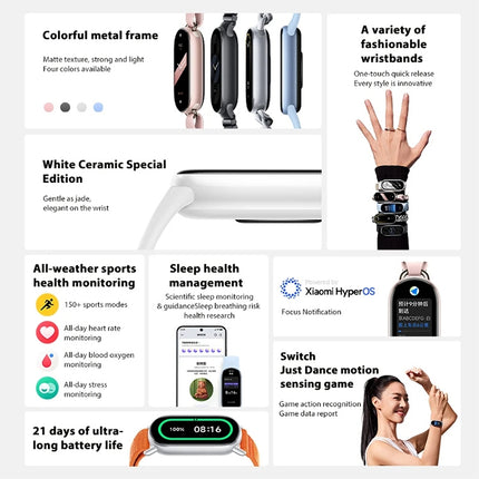 Original Xiaomi Mi Band 9 1,62 Zoll AMOLED-Bildschirm 5ATM wasserdichte Smartwatch, unterstützt Blutsauerstoff-/Herzfrequenzmonitor, Smart Band 9 Schwarz, Smart Band 9 Pink, Smart Band 9 Blau, Smart Band 9 Silber