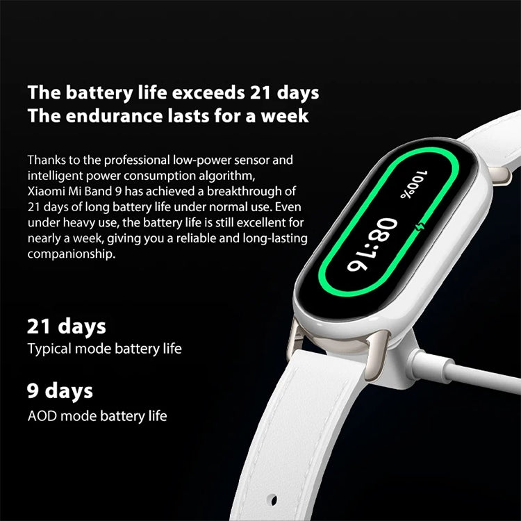 Original Xiaomi Mi Band 9 1,62 Zoll AMOLED-Bildschirm 5ATM wasserdichte Smartwatch, unterstützt Blutsauerstoff-/Herzfrequenzmonitor, Smart Band 9 Schwarz, Smart Band 9 Pink, Smart Band 9 Blau, Smart Band 9 Silber