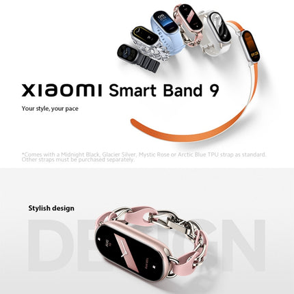 Original Xiaomi Smart Band 9 Global 1.62 inch AMOLED Screen 5ATM Waterproof Smart Watch, Support Blood Oxygen / Heart Rate Monitor, Smart Band 9 Global Silver, Smart Band 9 Global Black