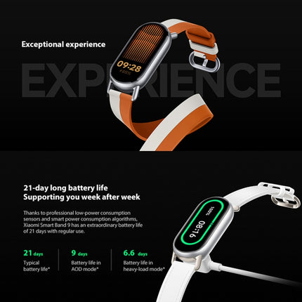 Original Xiaomi Smart Band 9 Global 1.62 inch AMOLED Screen 5ATM Waterproof Smart Watch, Support Blood Oxygen / Heart Rate Monitor, Smart Band 9 Global Silver, Smart Band 9 Global Black