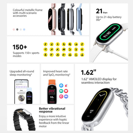 Original Xiaomi Smart Band 9 Global 1.62 inch AMOLED Screen 5ATM Waterproof Smart Watch, Support Blood Oxygen / Heart Rate Monitor, Smart Band 9 Global Silver, Smart Band 9 Global Black