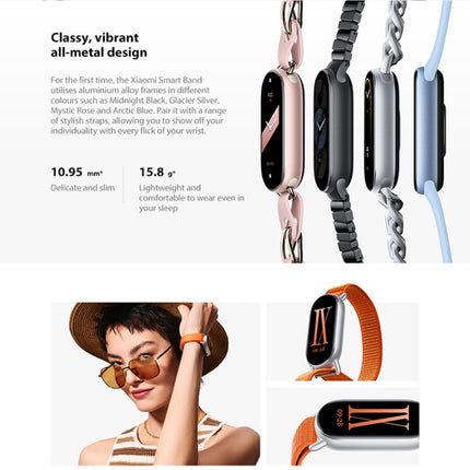 Original Xiaomi Smart Band 9 Global 1.62 inch AMOLED Screen 5ATM Waterproof Smart Watch, Support Blood Oxygen / Heart Rate Monitor, Smart Band 9 Global Silver, Smart Band 9 Global Black
